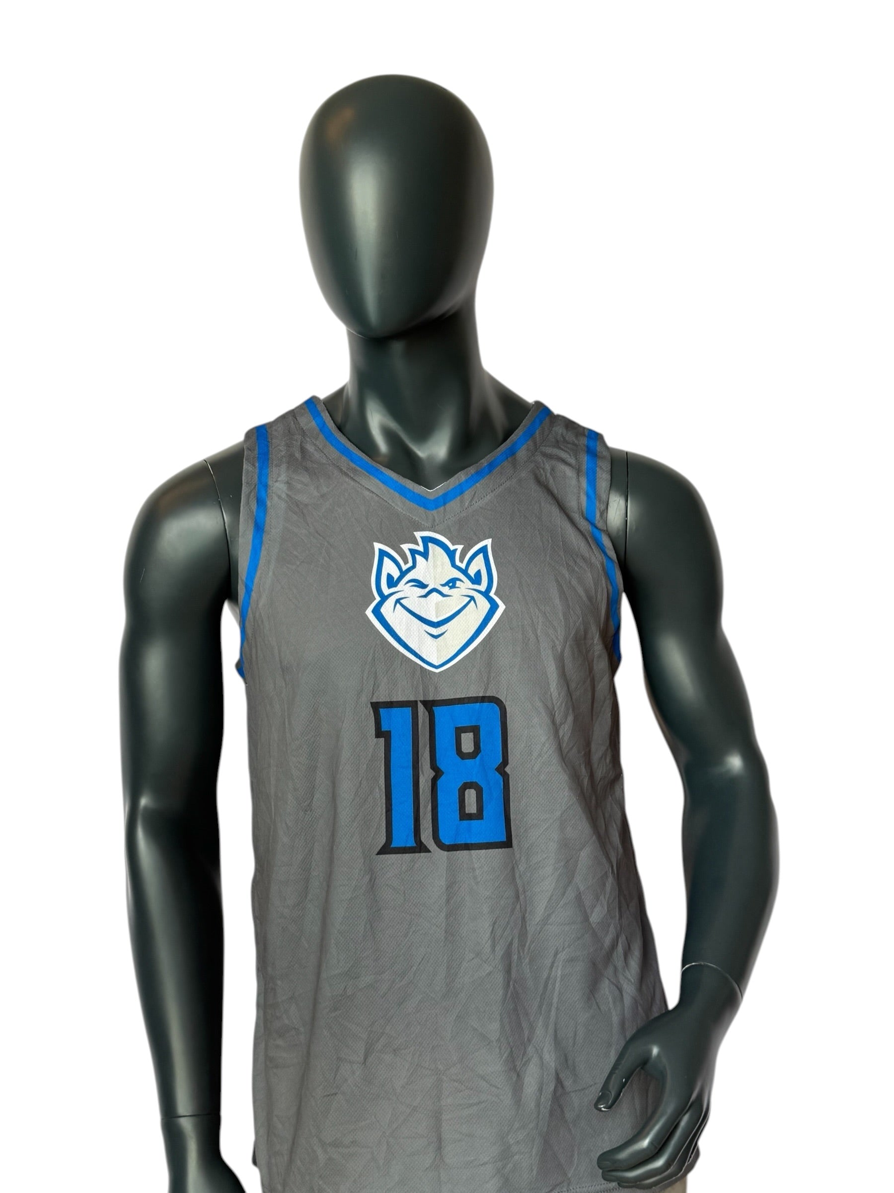 Vintage Basketball Jersey Grau Blau Number 18 SLU Retro Streetwear Mesh Tank